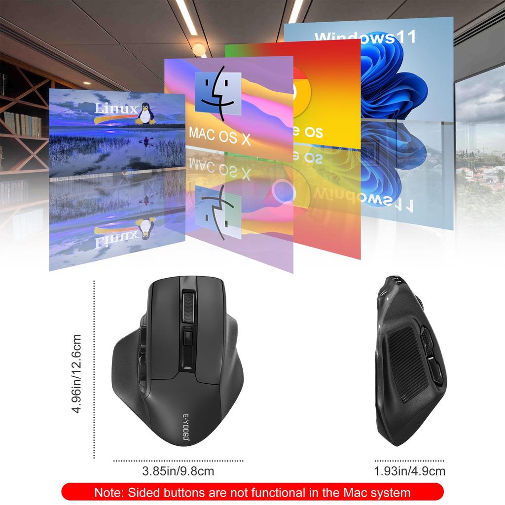 X-31 Large Wireless Mouse for Large Hands, 5-Level 4800 DPI Switching, 6 Buttons, Ergonomic Design with BackForward Buttons, Energy-Saving, Quiet