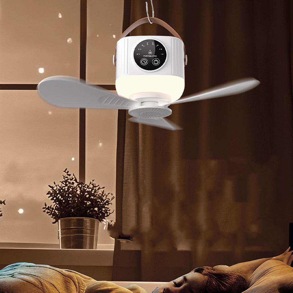USB Powered Ceiling Fan with Light 4 Speed Timing Function 7200mAh Battery Remote Control Camping Ceiling Fan for Outdoor Tent