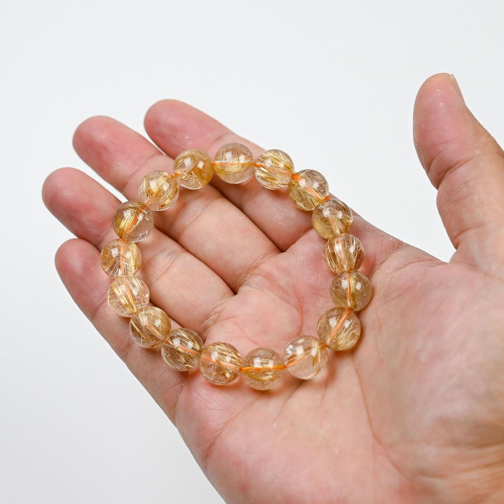 Jewelry Town Shosenkyo Rutilated Quartz 17cm Inner Power Stone for Good and Work [Eigado] Bracelet, 12.5mm Beads, Diameter, Fortune, Money,