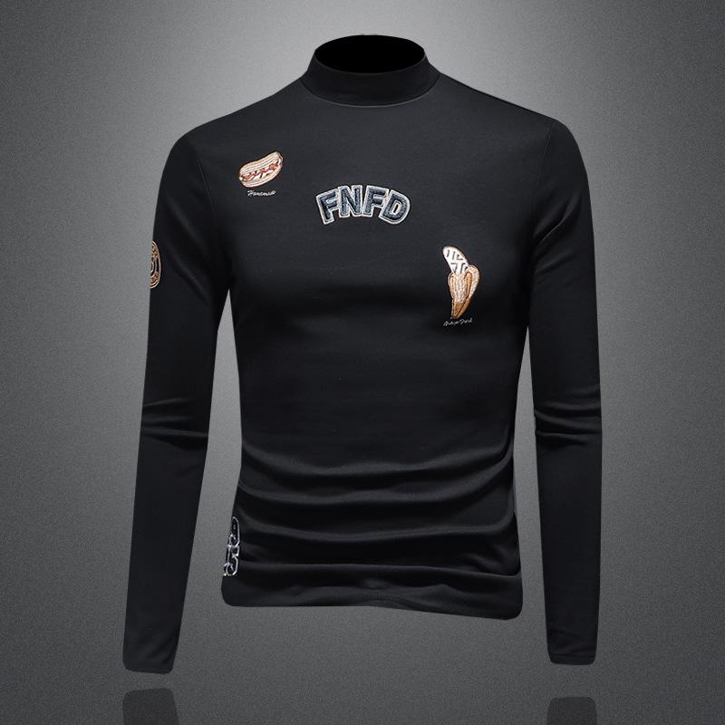 

2025 Autumn/Winter Men s Slim Fit Half-High Collar Double-Sided Fleece Pullover T-Shirt XXXXL чорний