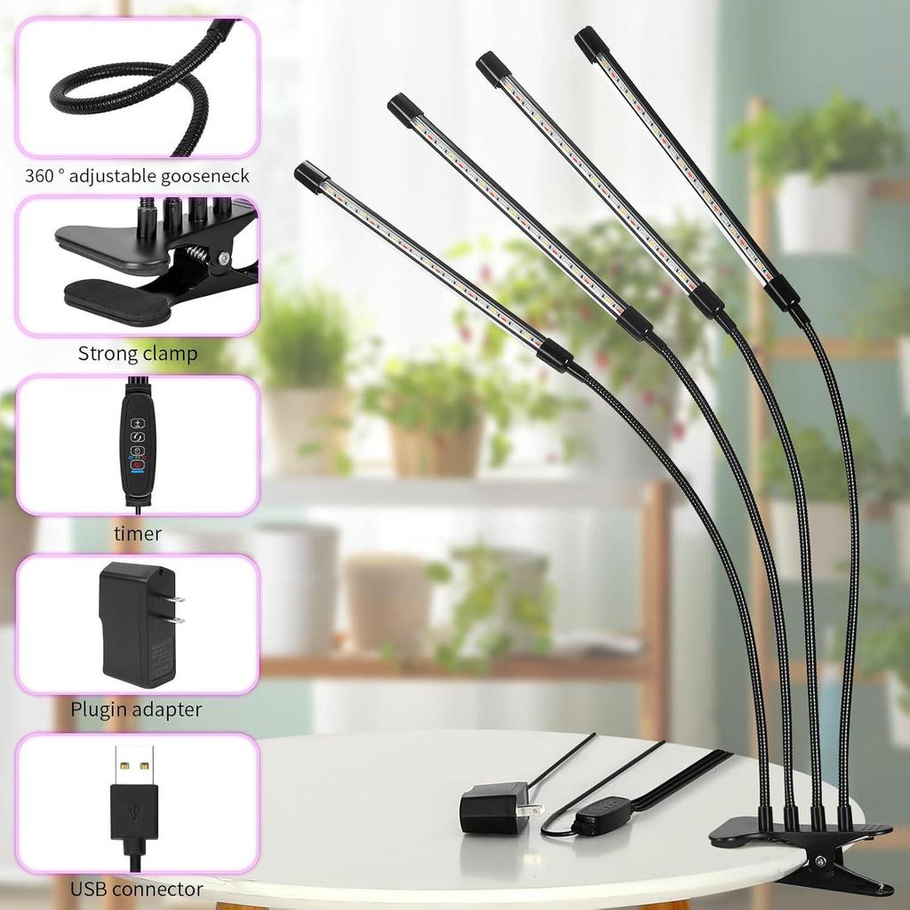 Dimmable Full Spectrum LED Grow Light with Timer and Clip for Succulents and Sunlight Imitation