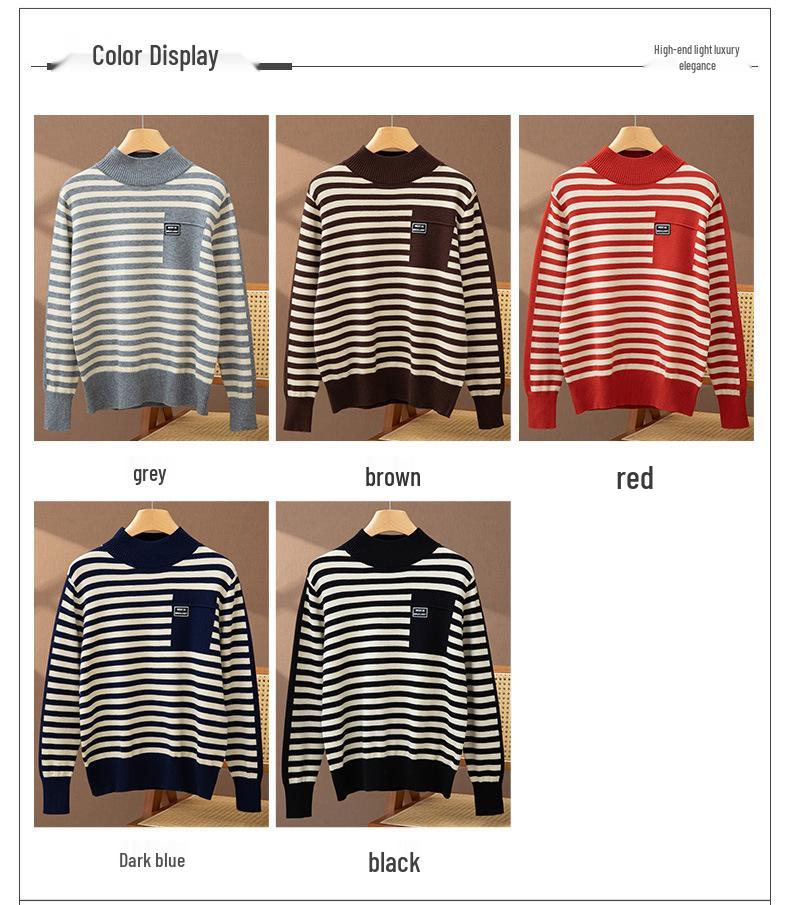 2025 Women’s Korean Style Striped Half High Neck Knitted Pullover Sweater