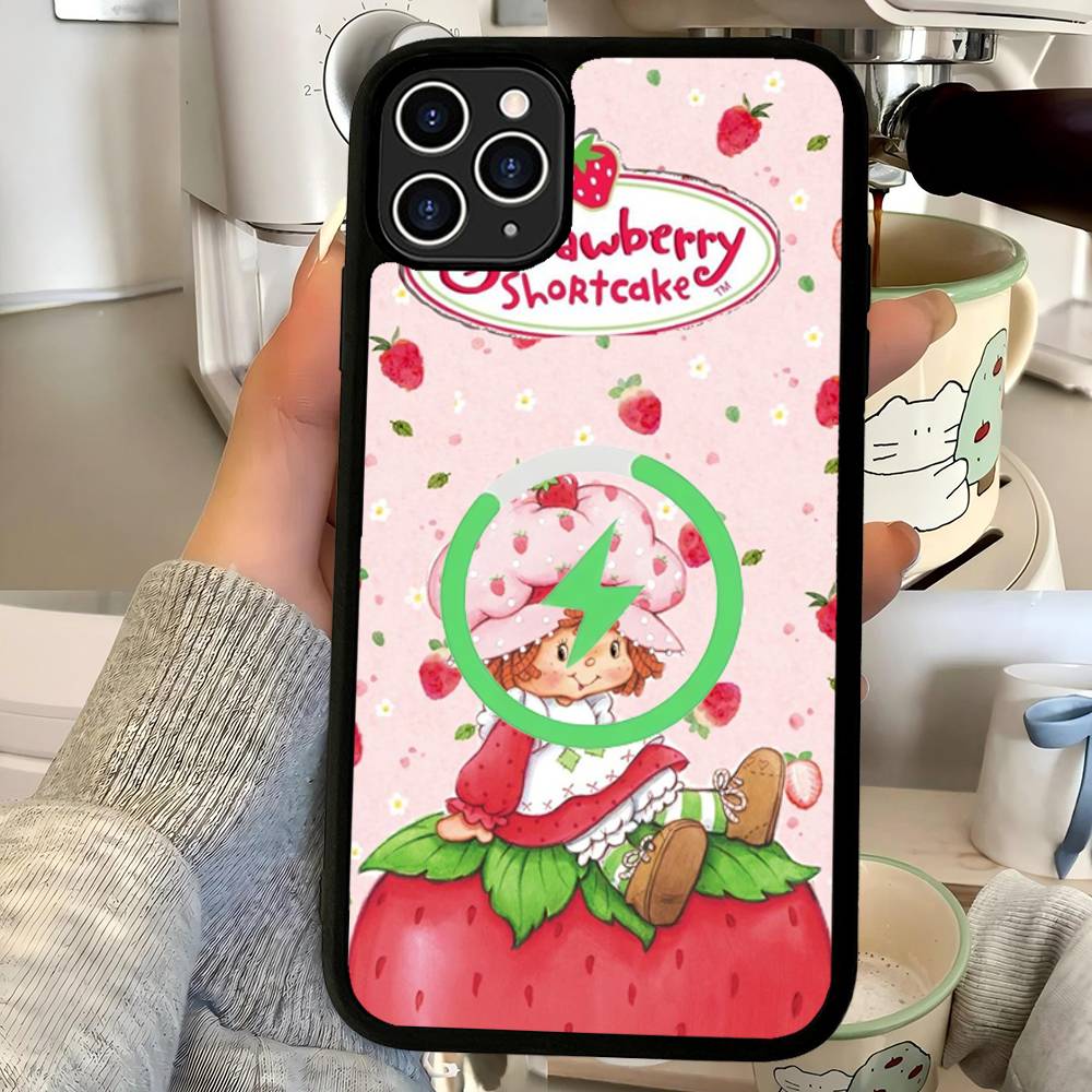 Animated S-Strawberry S-Shortcake Magnetic Matte Phone Case For IPhone 16 17 15 14 13 12 11 For Magsafe Wireless Charge Cover