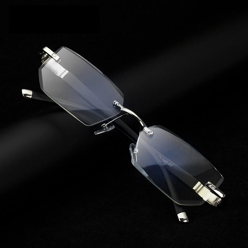 MODFANS Presbyopia Reading Glasses Blue Light Refractive Rimless Blue Light Blocking Glasses Men Correction Transparent Eyewear