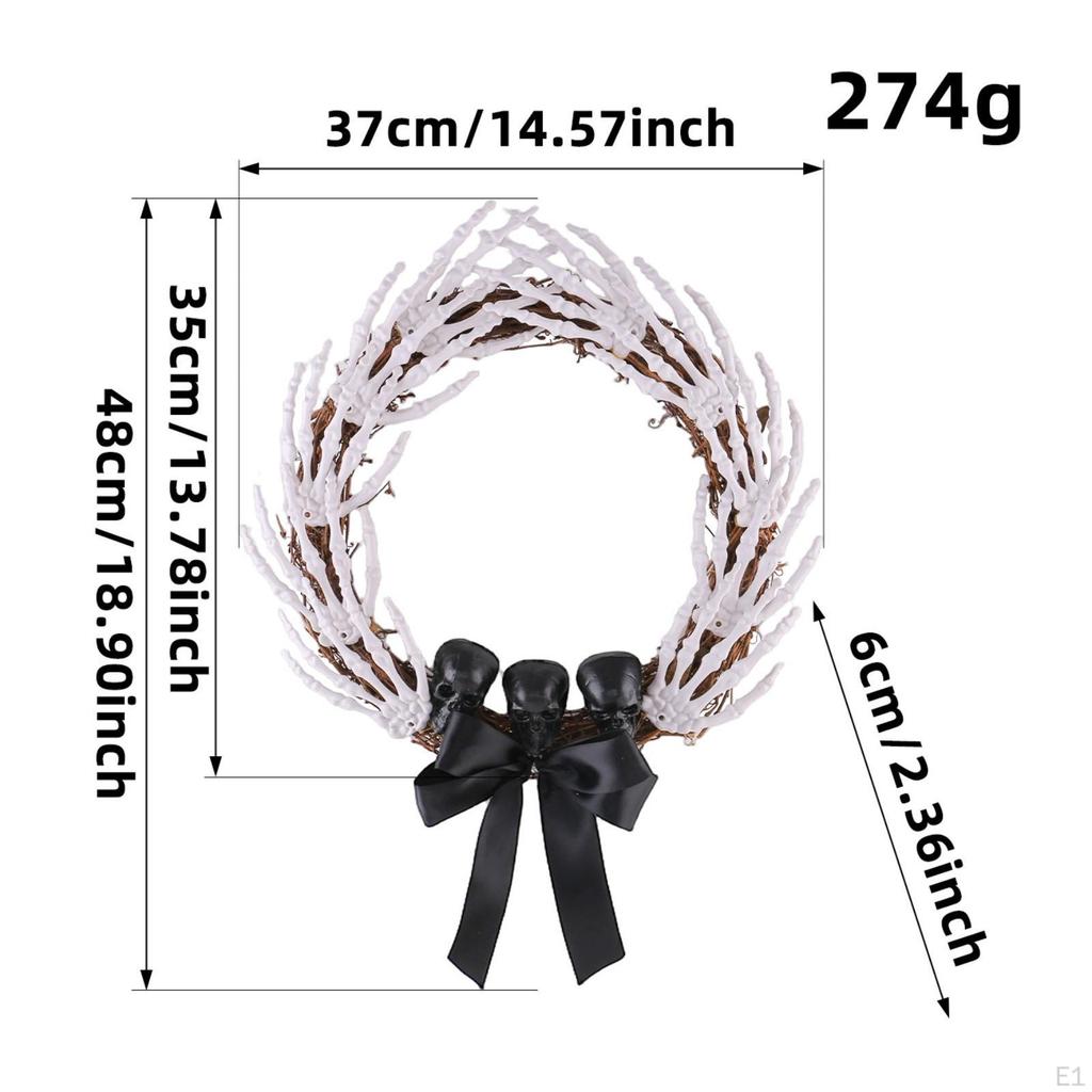 Skeleton Hand Wreath White Bones Halloween Black Ribbon Door Hanger