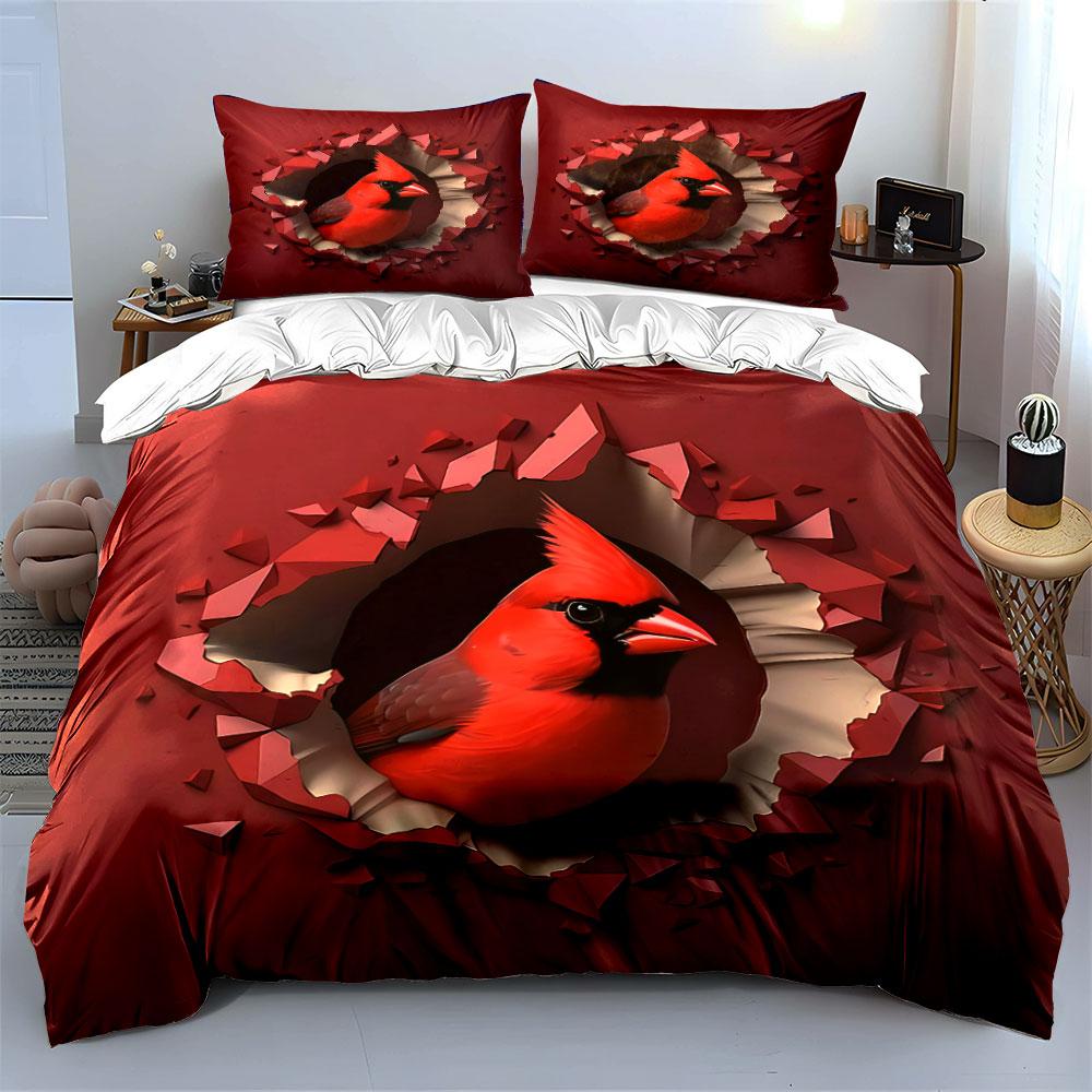 Cardinal Bird Decorative Set Soft Comfortable Duvet Cover Bedding Set Included 1*Duvet Cover & 2*Pillowcases, Gift