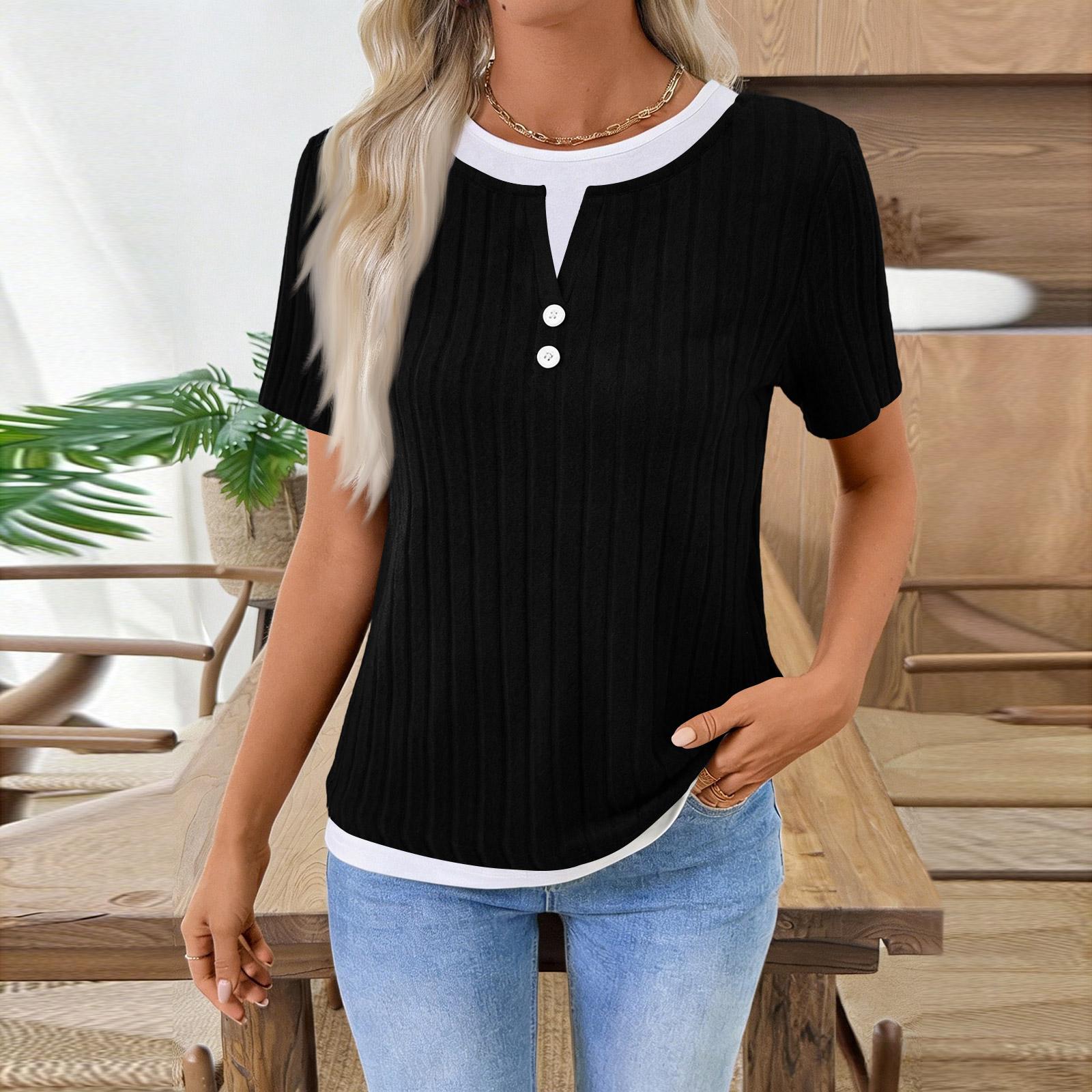 Women s Short Sleeve  Shirt R-Neck Casual Top L