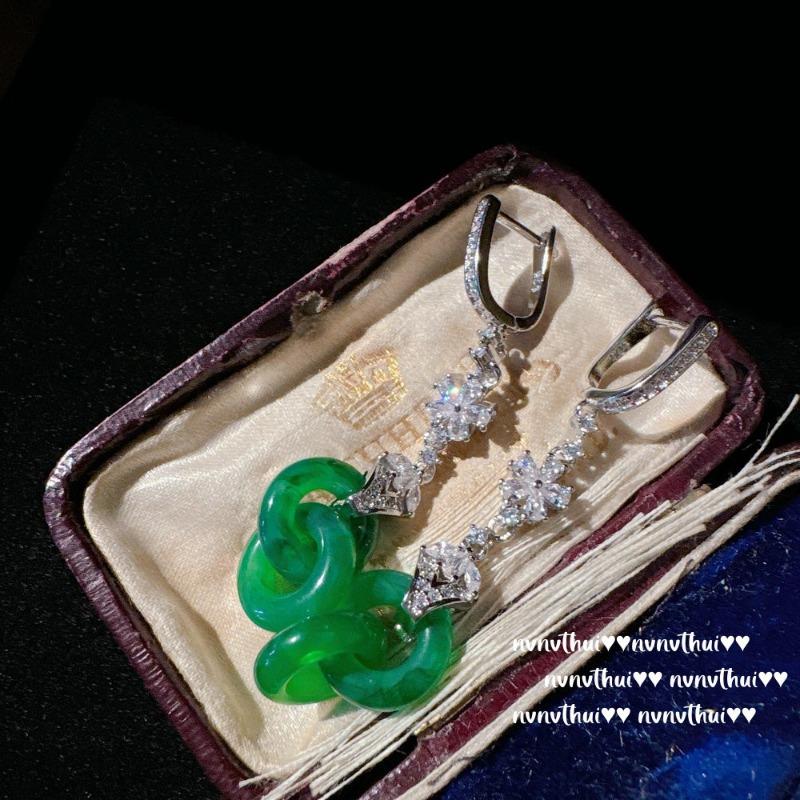 Classic Small Fresh Flower Long Drop Earrings For Women Natural An Jade Green Interlocking Earings Exquisite Fine Jewelry