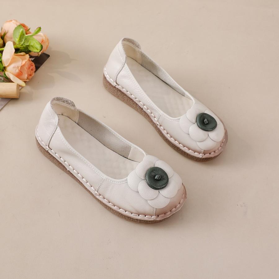 Fashion New natural leather ballet flats women's autumn unique moccasins woman luxury ancient flats soft travel shoes lady flower loafer