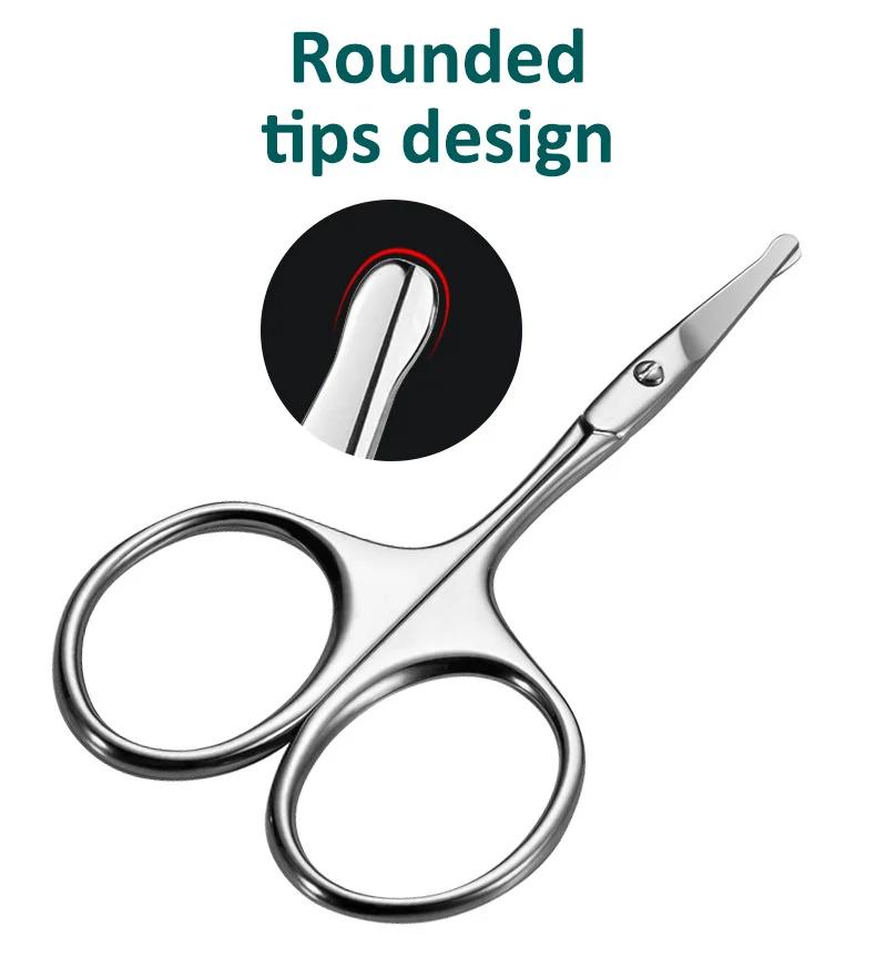 Stainless steel round head small scissors eyebrow trimming tool scissors beard beauty scissors nose hair scissors