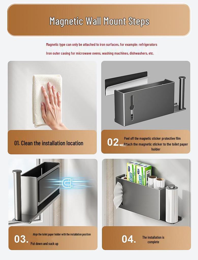 Refrigerator Side Shelf: Multi-Functional Cling Film & Paper Towel Holder, No-Drill Kitchen Storage Rack