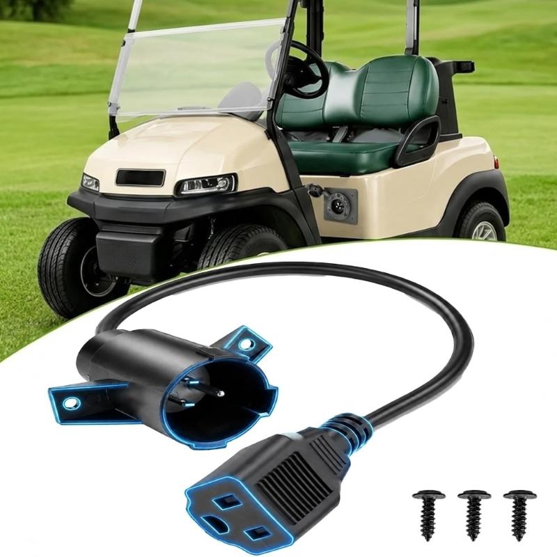 Golf Cart Charging Receptacle for Club Car Precedent 3 Pin Inlet 125V Replacement Port Assembly with Round Housing and Attached Lead Wire