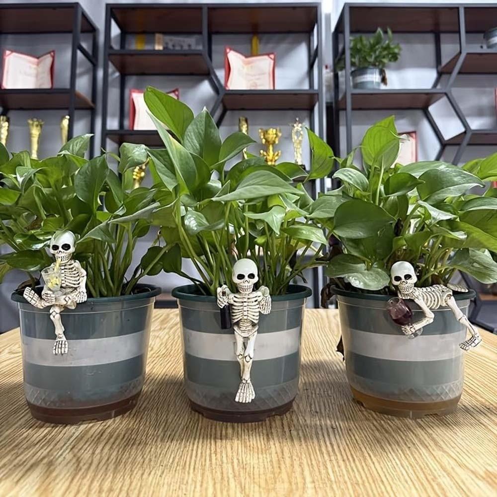 Miniature Skeleton Plant Pot Hugger Resin Halloween Garden Ornament Flowerpot Edge Hanger  Kids