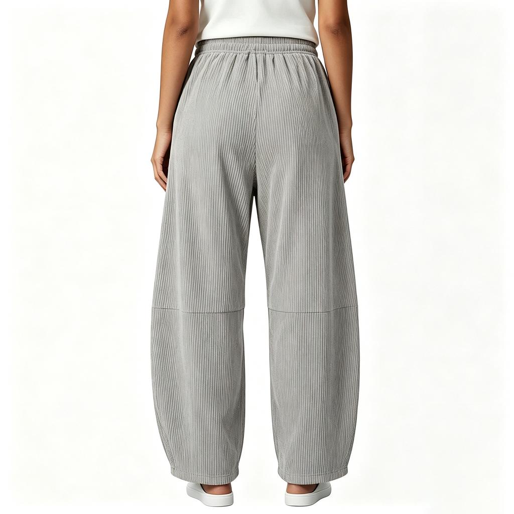 Women Corduroy Barrel Pants Elastic Waist Wide Leg Trousers Baggy Pant with Pockets Women's Casual Pants Comfy