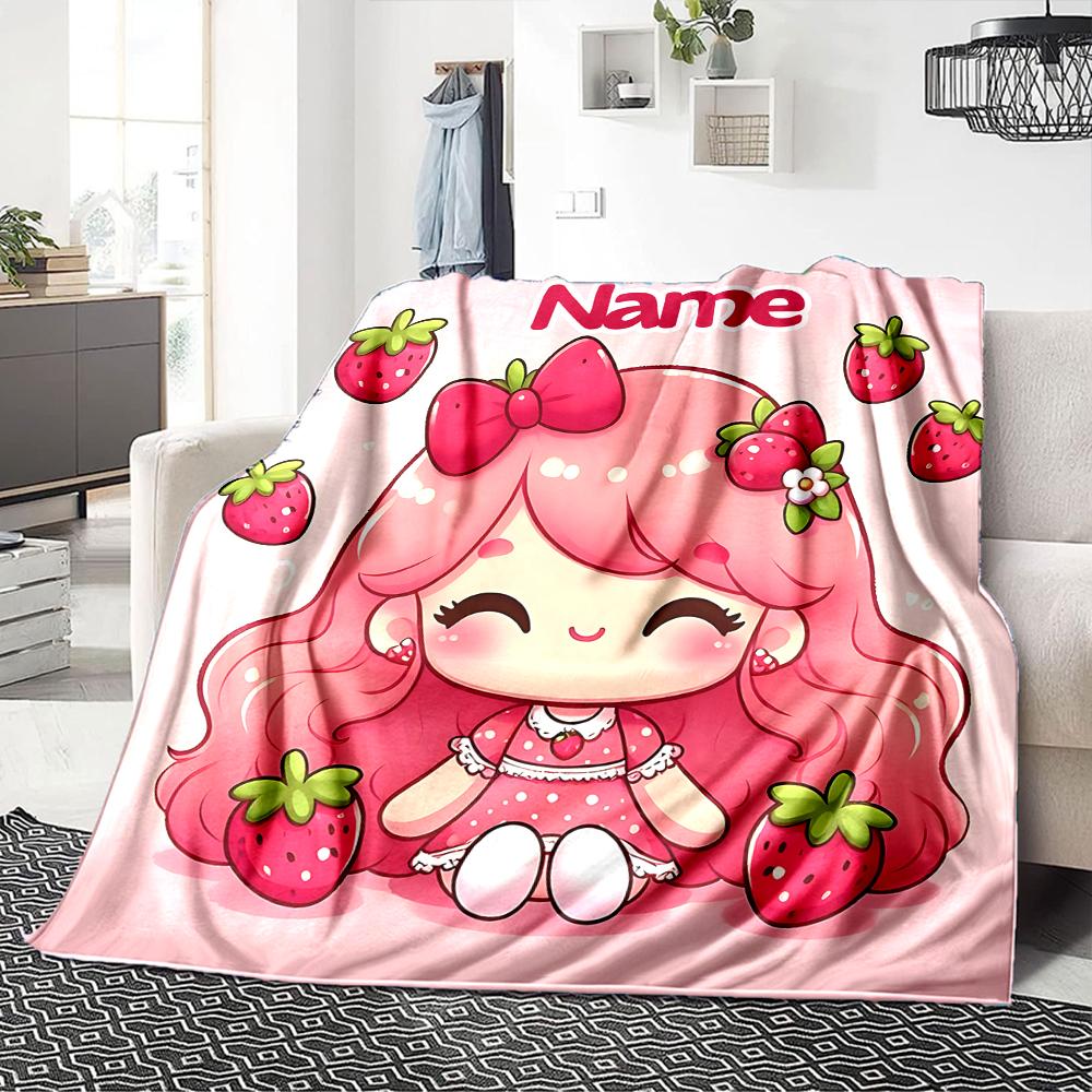 Custom Name Strawberry Shortcake'S Sweet World Party Blanket For Couch Bed Plush Cozy Fuzzy Blanket Super Soft Warm Blankets For Fall And Winter 09162