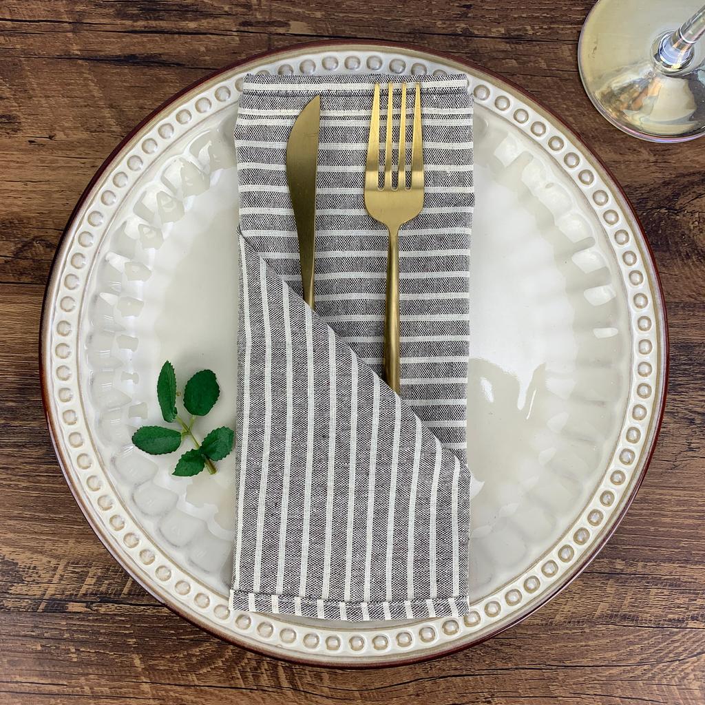 Plain Striped Linen Cotton Blended Dinner Cloth Napkins Reusable Tea Towels 1pc  (40 X 30 Cm) for Events & Home Washable