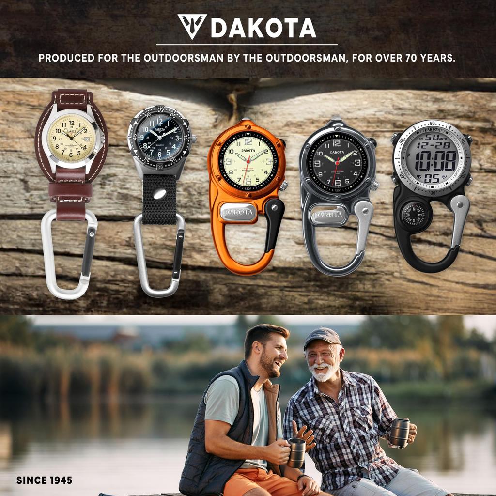Dakota Taschenuhr mit Karabiner, digital, wasserdicht, Alarm, Stoppuhr, Timer, Kompass, Outdoor, Camping, Klettern, Reisen