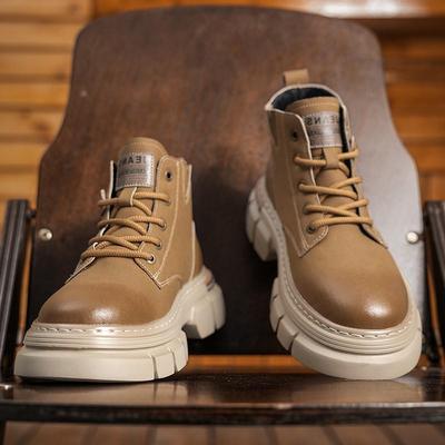 Men's 2024 Autumn/Winter High-Top Martin Boots - British-Style, Thick-Soled, Retro Work Boots with Soft Leather and Sole.