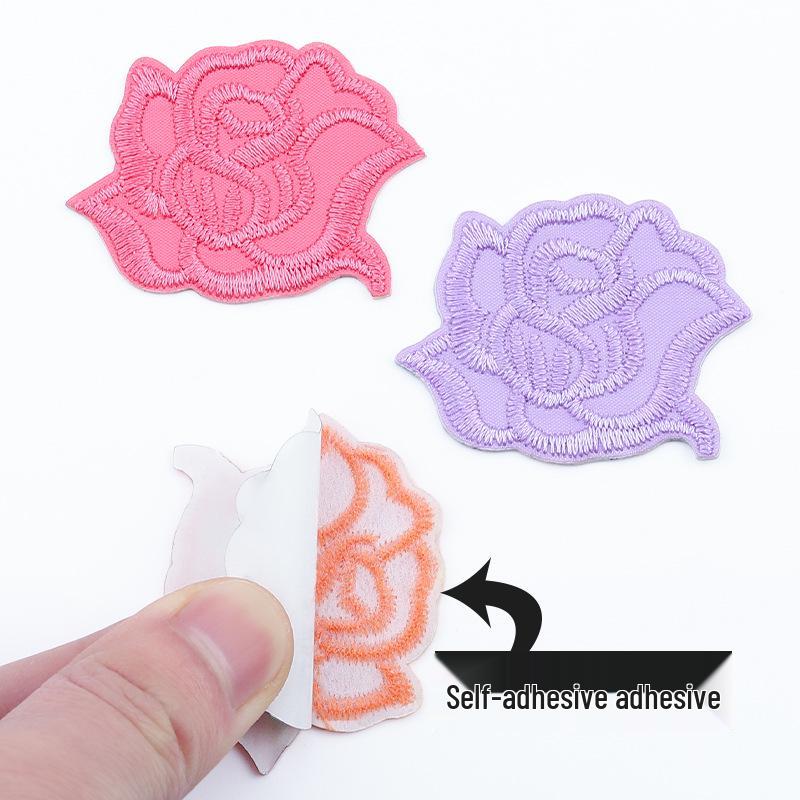 Self-Adhesive Small Embroidered Rose Patch - Fabric Jacket Label & Journal Decoration