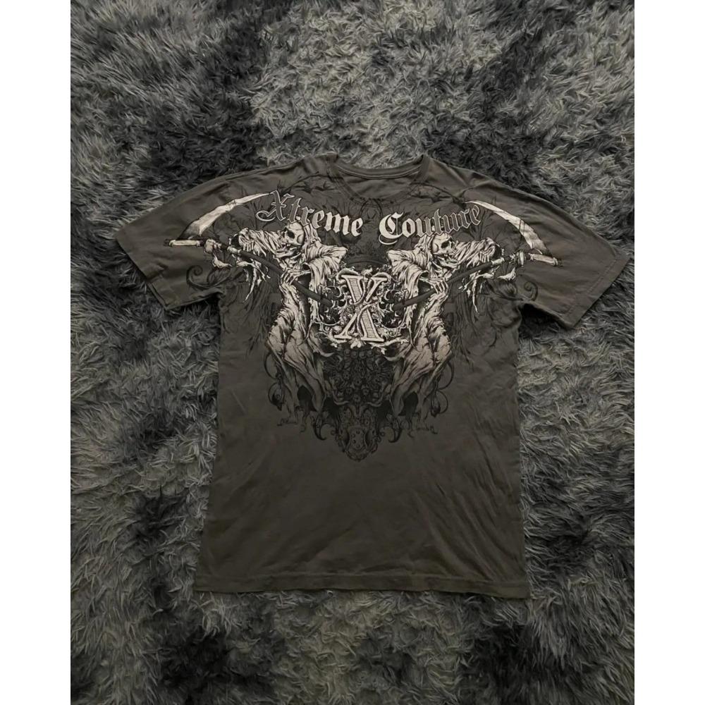 Sommer Herren Personalisiertes Totenkopf-Print Bequemes Rundhals-T-Shirt Outdoor Streetstyle Oberteil Lässige Damenbekleidung