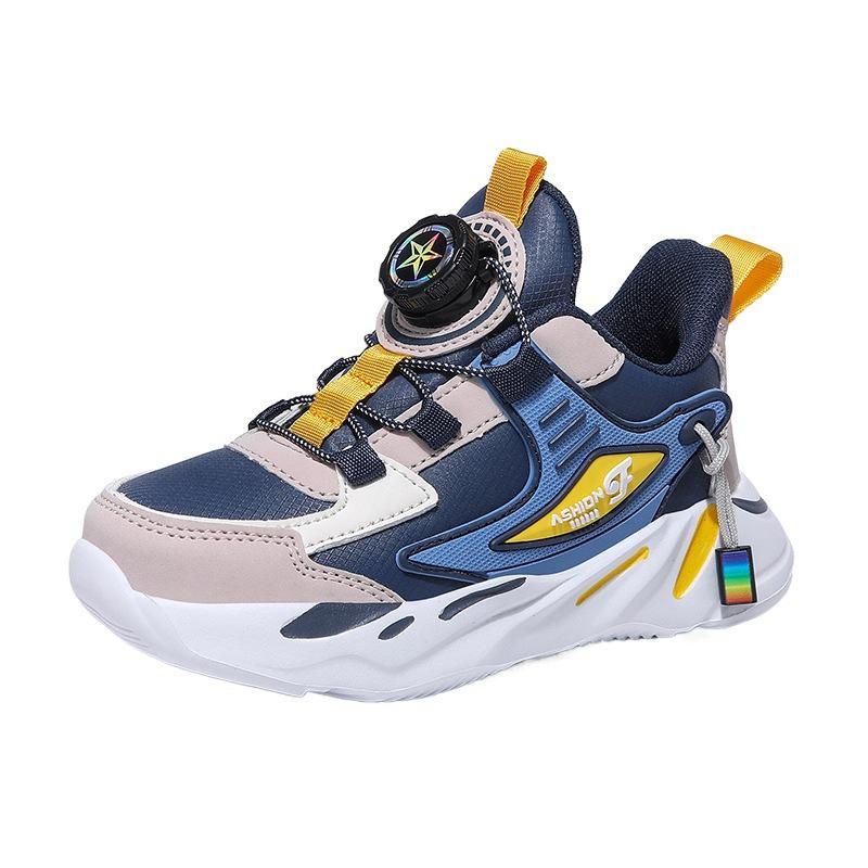 Waterproof Children's Explosive Lightweight Button Casual Leather 2025 Sneakers Running Shoes Rotating Boys Students