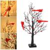 LED Christmas Tree Light with Cardinals Glowing Vintage Tree Decor Red Bird Trees Light Tabletop Festive Lights for Home Office Party