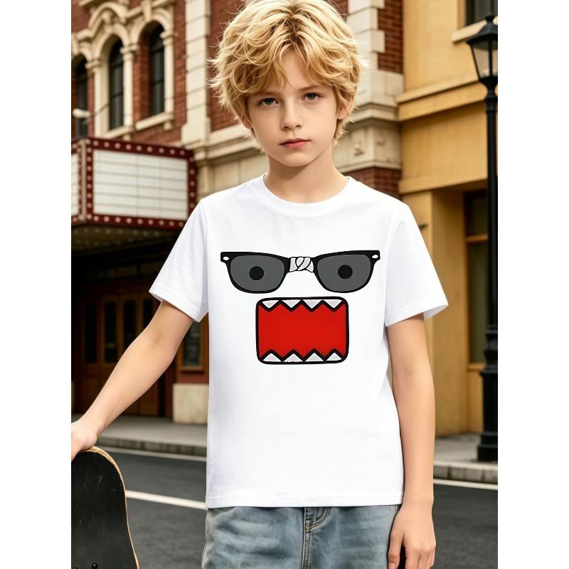 Boys Crewneck Short Sleeve Tee, Mixed Dinosaur Soccer Car Skateboard Random Print Casual Sports Top 110 белый