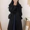 Hepburn Style Black Woolen Coat Women's Autumn and Winter Mid-length Coat