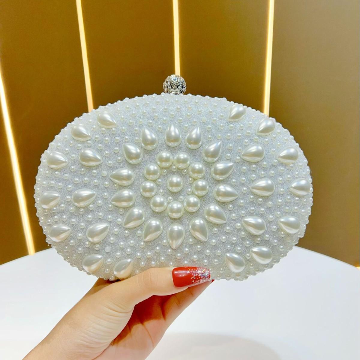

Women s Round Ball Clutch Purse Rhinestones Evening Handbag Beaded Pearl Clutch Bag Banquet Clutch Rhinestone Chain Bags