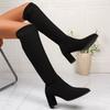 Suede Women Over The Knee Boots Chunky Fashion Heeled Shoes  Winter New Trend Woman Goth High Heels Chelsea Long Botas Mujer