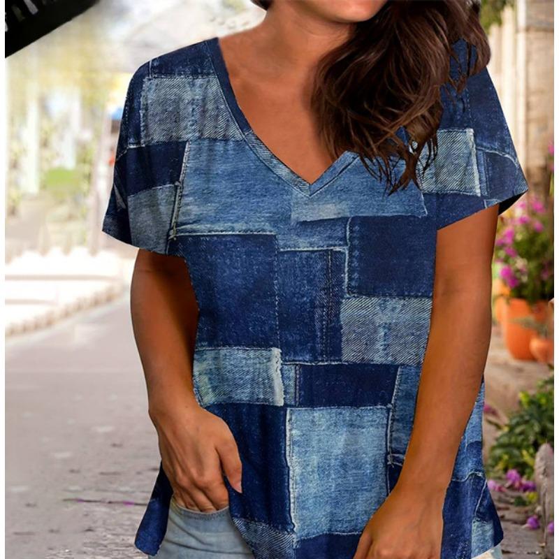 Sommer Damen V-Ausschnitt Übergröße Kurzarm T-Shirt trendige lockere T-Shirts Damen