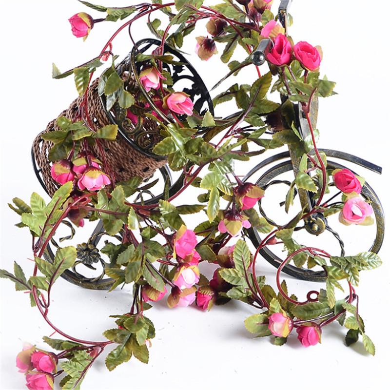 220cm Faux Roses en Soie Vigne de Lierre Fleur Artificielle avec Feuilles Vertes Décoration Maison Mariage Fête Guirlande Suspendue