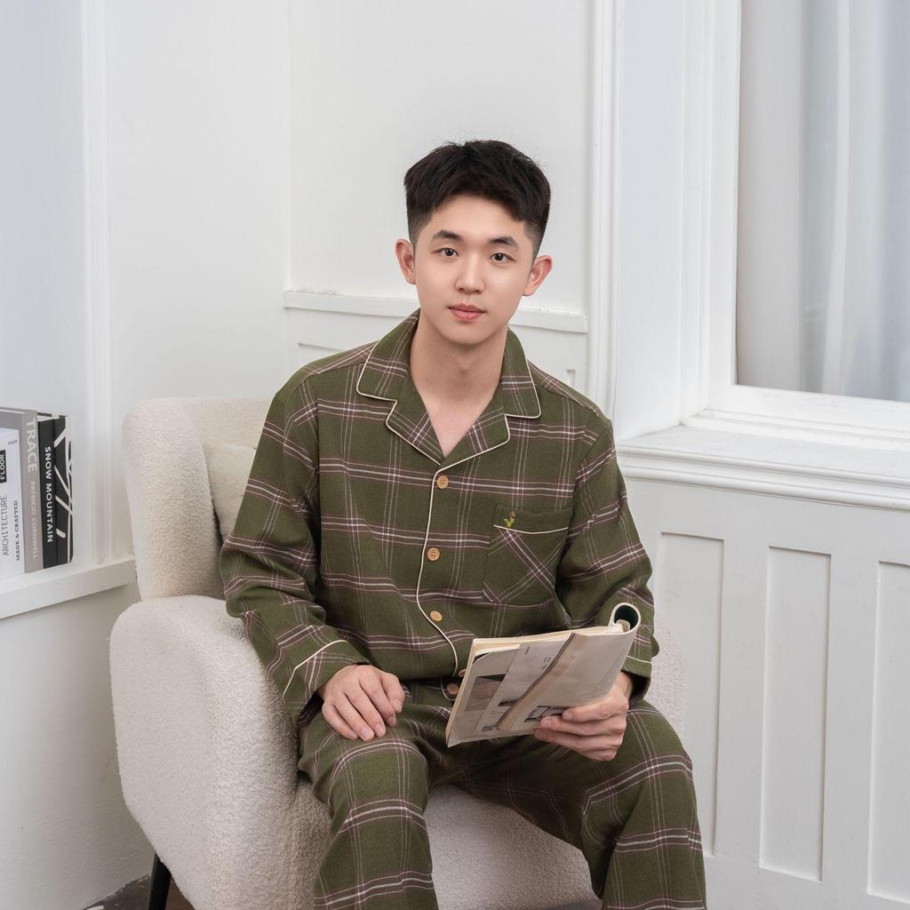 Couple's Woven Brushed Pajama Set for Autumn/Winter - Stylish Homewear for Men & Women, Suitable for Outdoor Wear