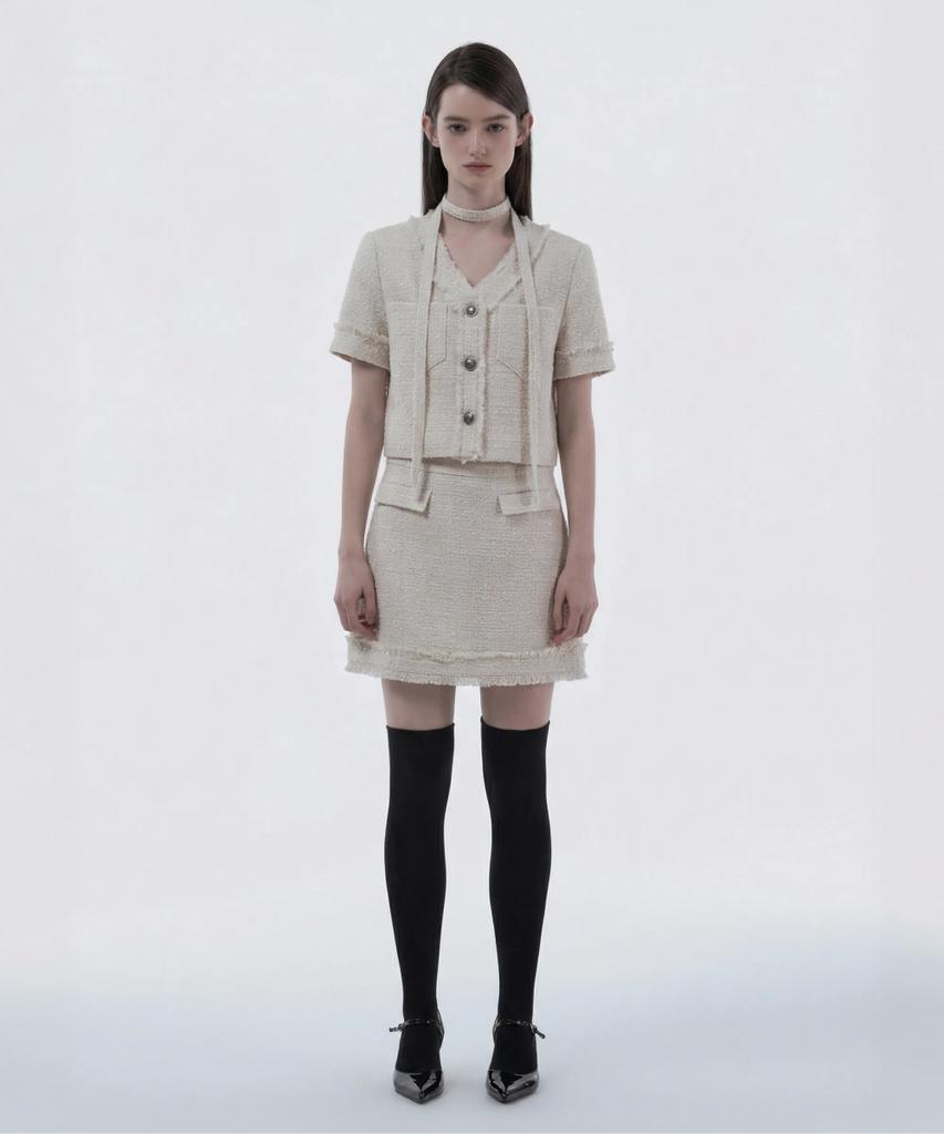 Mausolleum Fringed Tweed Skirt - Ivory