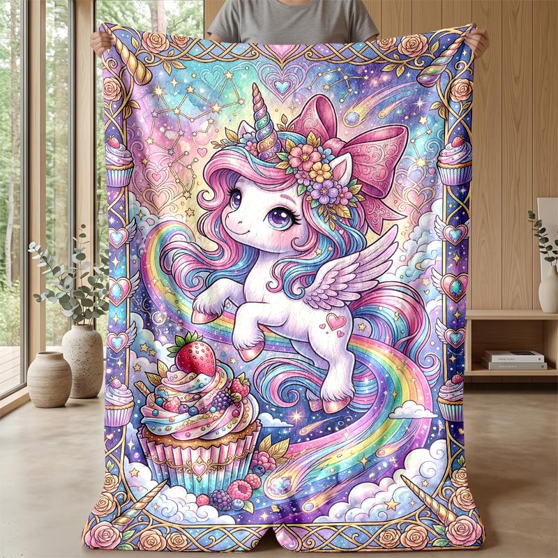 Fantasy Unicorn with Flowers Theme Blanket Lightweight Warm Flannel Blanket Decorative Throw Blanket for Home Decoration