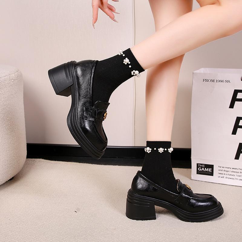 

Ретро кожа камелия мягкая подошва женские туфли на толстом каблуке с круглым носком туфли-лодочки из маленькой кожи 40 чёрный