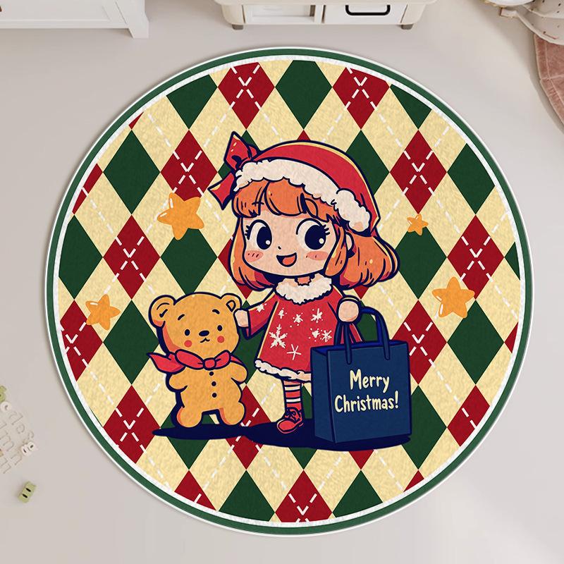 Christmas Round Carpet Atmosphere Washable Dirt Resistant Full Spread Sofa Coffee Table Blanket Christmas Tree Festive Decoration Mat