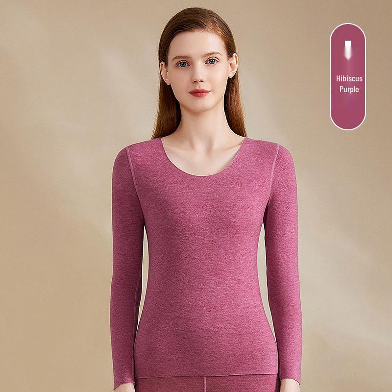 Women's Fleece-Lined Cashmere Silk Thermal Underwear Set - Seamless Round Neck, Antibacterial German Velvet Autumn Pants
