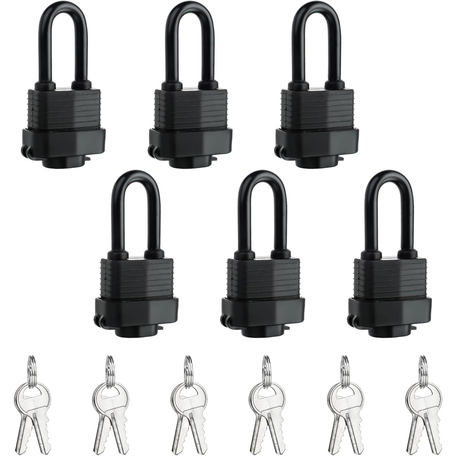 

Водонепроницаемый Сверхпрочный 40мм Навесной замок из ламинированной стали с ключами для наружного и внутреннего использования, одинаковые ключи(Упаковка из 6 шт.) 6PCS