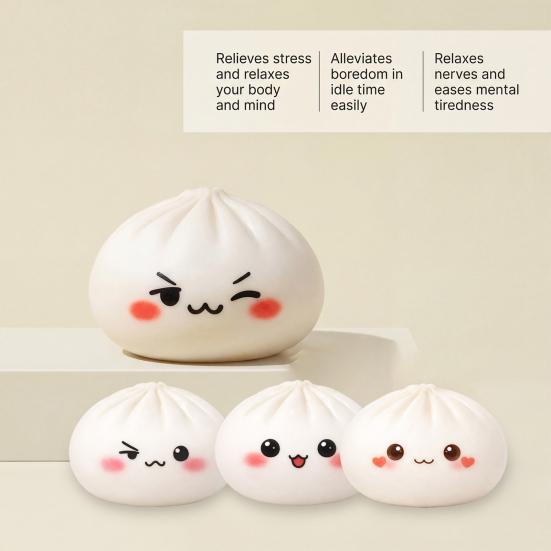 Cartoon Expression Steamed Bun Toy Stress Relief Dumpling Squeeze Sensory Toy Stress Ball Simulated Dough Ball Fidget Toy