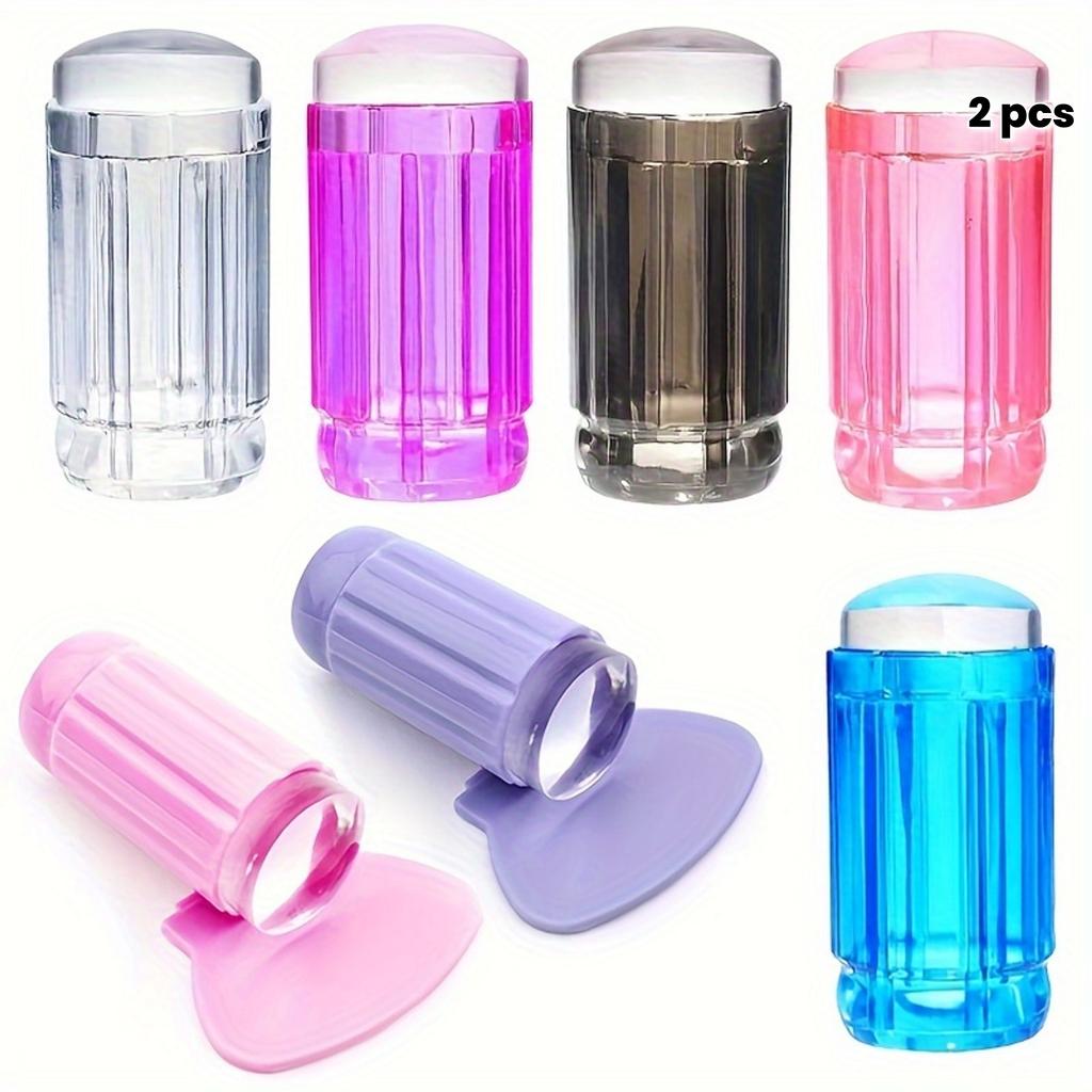 2-Piece Nail Art Stamp Kit - Clear Silicone Stamp and Squeegee Set for DIY Manicure, Available In Multiple Colors