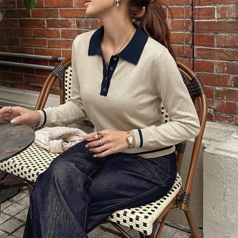 New Winter and Autumn Style Pullover Casual Everyday Versatile Reversible Knitted Sweater Color-block Sweater for Women