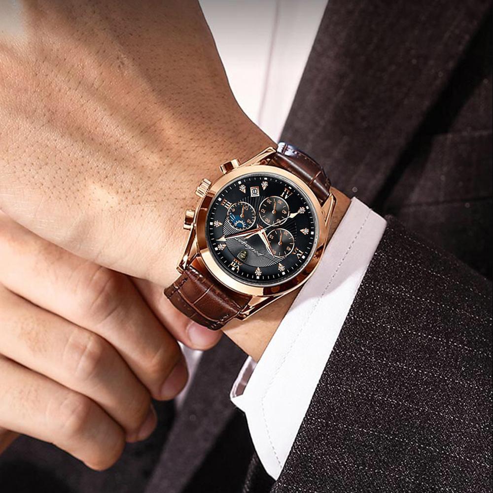 Poedagar 820  Custom Men Quartz Watch Leather & Stainless Steel Strap Sport Business Watch Bulk /ODM Wristwatch