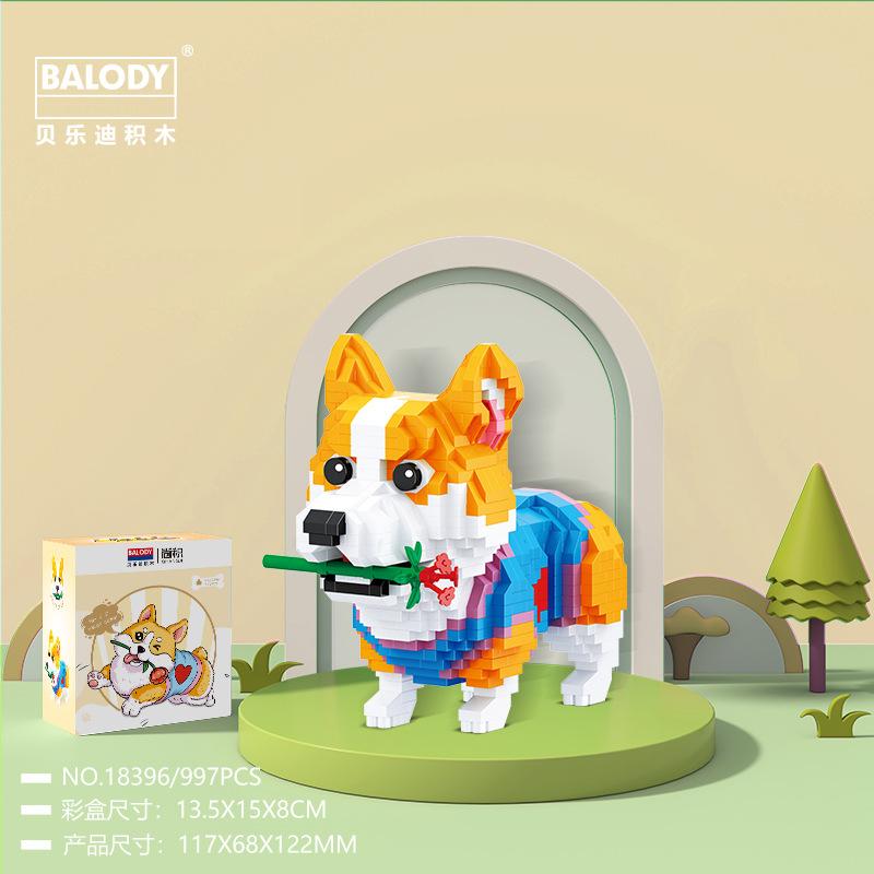 Kawaii Pet Building Blocks Doberman Shiba Inu Poodle Mike Dog Mini Bricks Cat Figure Husky Schnauzer Model Toys For Kids Gift
