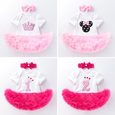 Newborn Baby Girl Birthday Romper Dress Outfit - Short-Sleeved Two-Piece
