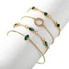 4Pcs/Set Imitation Gemstone Bangle Set Green Color Jewelry Set Fashion Hollow Bracelet