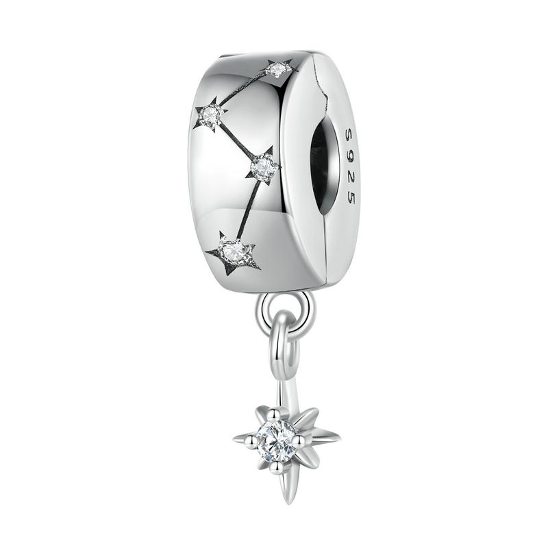 BAMOER 925 Silver Clasp CZ pave Clip Charms Daisy Beads Stopper Safety Chain fit Charm Bracelet Jewelry Clip