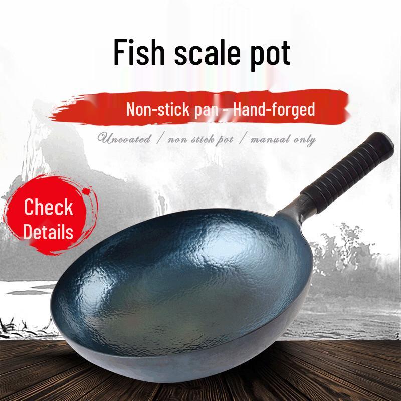 ZISIZ Handmade Pre-seasoned Refined Iron Round Bottom Wok