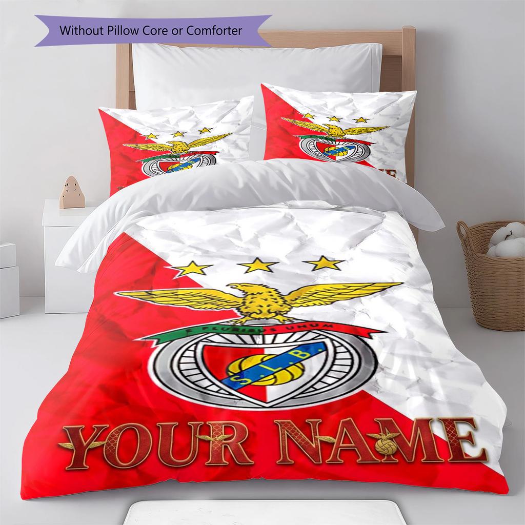 Benfica Eagle Crest Custom Name Pattern Bedding Quilt Set Quilt Cover Pillowcase Home Birthday Gift(1 * Duvet Cover + 2 * Pillowcase, Without Core)