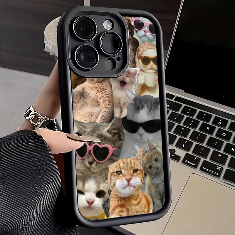 Phone Case for iPhone 17 Air 16E 15 16 Pro Max Crying Cats Combine Memes Cover 14 Plus 13 12 Mini Soft Shell Silicone Fundas